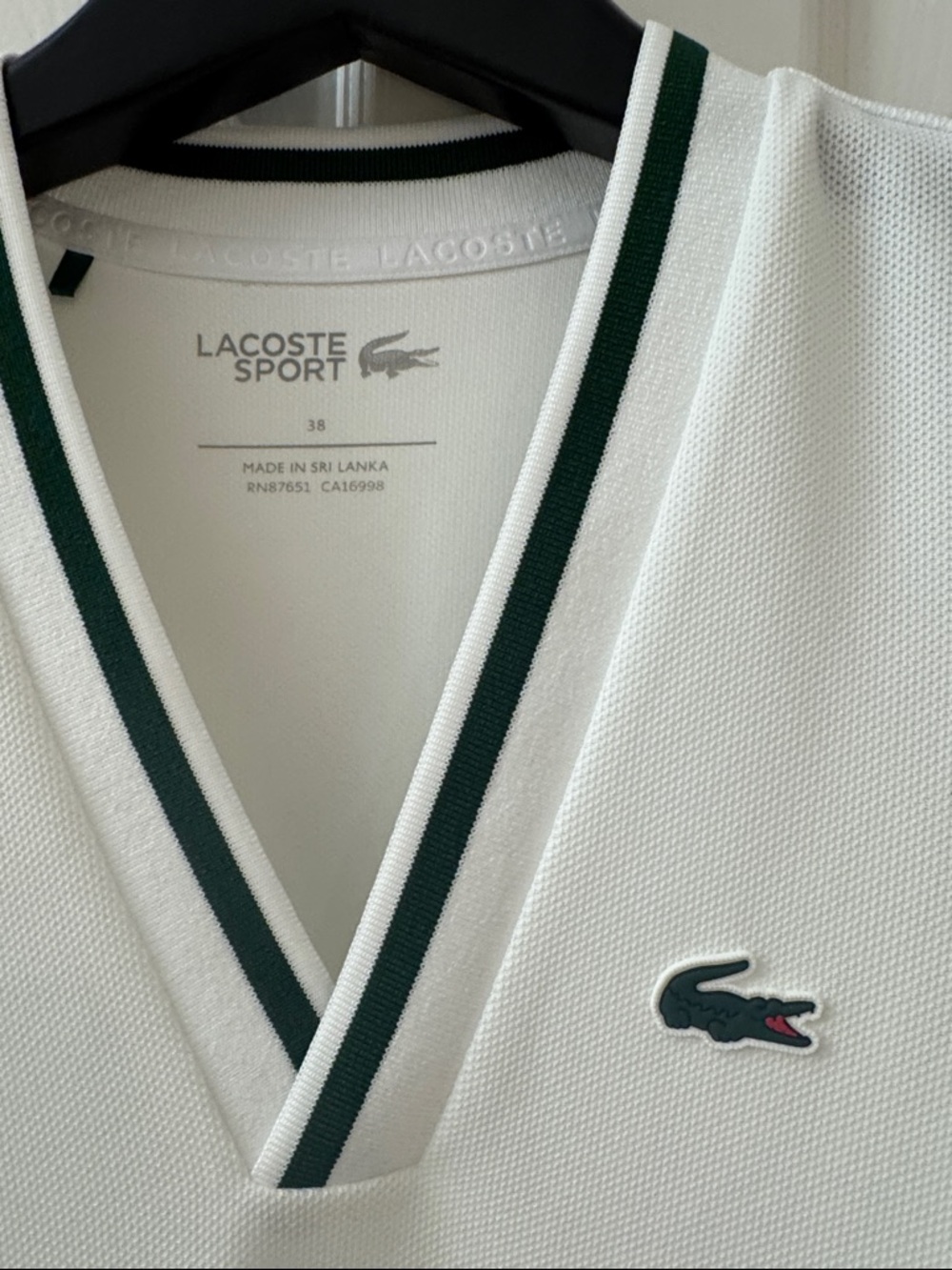 Lacoste White Sleeveless V-Neck Tennis Dress with Forest Green Trim - Picture 2 of 8